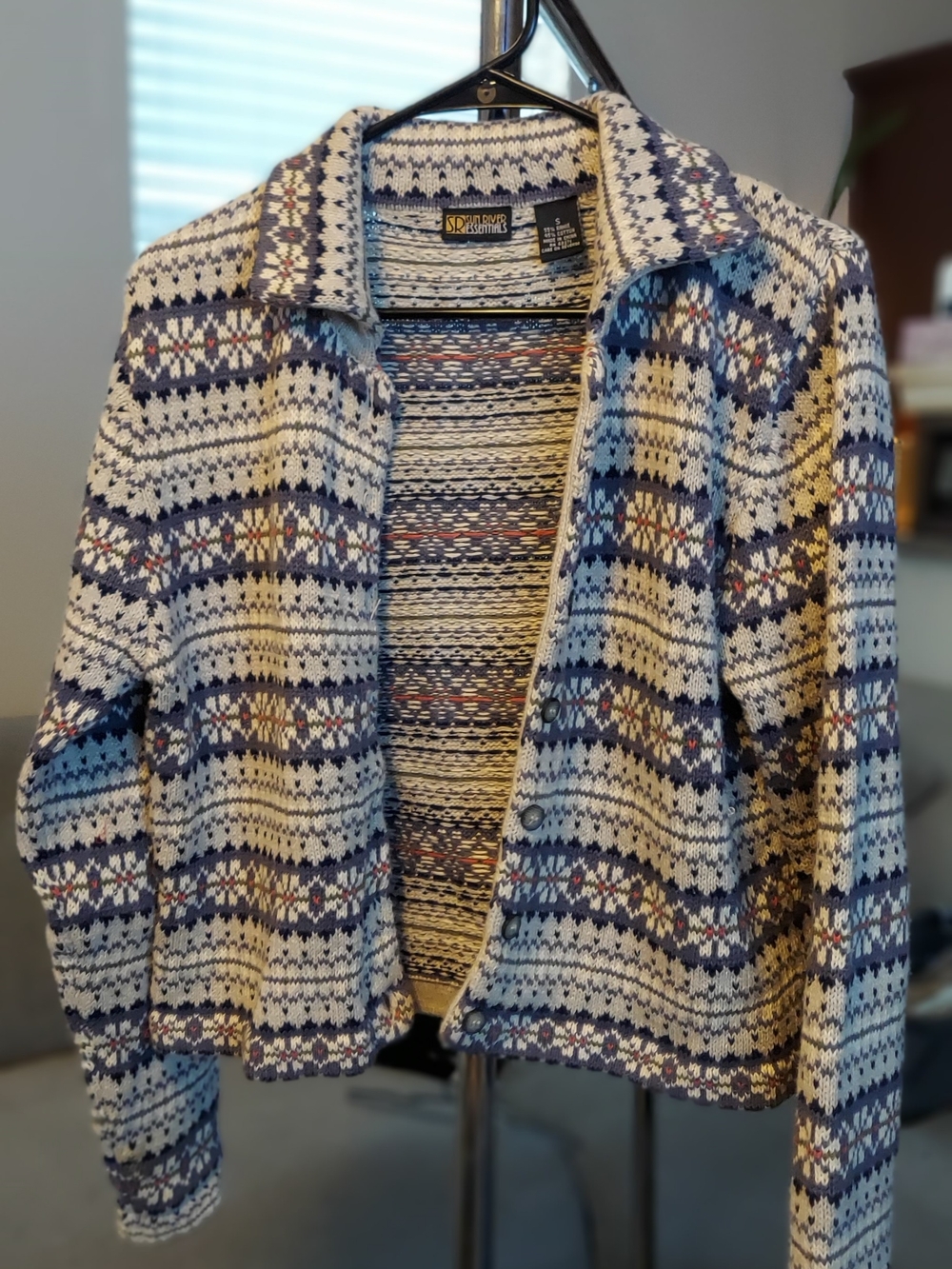 Sun River Essentials Navy & Cream Patterned Knit Sweater